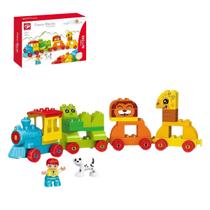 Bloco de Montar Cubic Jr Duplo Trem Zoo Animaizinho 50 Peças