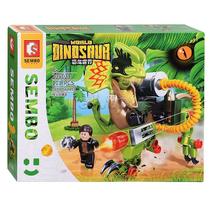Bloco de Montar da Sembo de Dinossauro com 150 Peças, Brinquedo de Montar com Dino e o Boneco Juntos