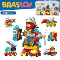 Bloco de Montar de Encaixe Brinquedo Educativo Infantil 158 Peças Brastoy Transformação Robô
