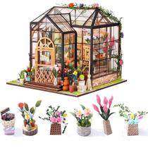 Bloco de Montar de Madeira Floricultura com LED Brinquedo Educativo Decoração Colecionável