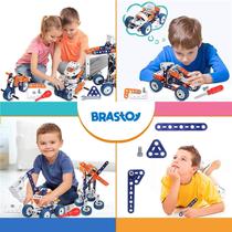 Bloco De Montar Encaixe Brinquedo Educativo Criativo De Engenharia 152 Peças Tratores Guindaste 12 em 1
