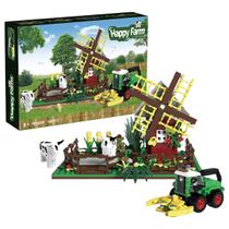 Bloco de Montar Fazenda Feliz Trator e Vacas 560 peças balanço de engrenagens Decoração Brinquedo Educativo Infantil Adolescente Adulto