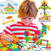 Bloco de Montar Infantil 237 Peças Brinquedo Educativo de Encaixar Montagem de Parafusos Caixa de Ferramentas