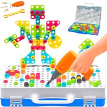 Bloco de Montar Infantil 237 Peças Brinquedo Educativo de Encaixar Montagem de Parafusos Caixa de Ferramentas