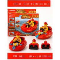 Bloco De Montar Lancha Barco de Bombeiro 87 Peças Brinquedo Tipo Lego Lembrancinha Infantil Criança
