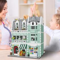 Bloco de Montar Loja de Conveniência de Três Andares com LED 2225 peças Decoração Brinquedo Educativo Infantil Adulto