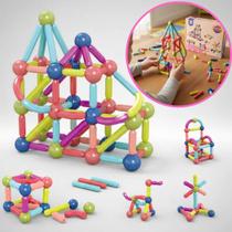 Bloco De Montar Magnético Educativo 128 Peças Bolas e Bastões Coloridos