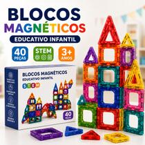 Bloco de Montar Magnéticos Educativos de Construção Presente Para Crianças 40 Pç Desenvolva Criatividade E Raciocínio Brincando