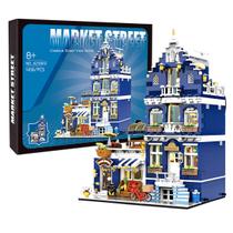 Bloco de Montar Mercado Vintagde Três Andares com LED 1456 peças Decoração Brinquedo Educativo Infantil Adolescente Adulto Conjunto de Construção
