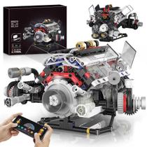 Bloco de Montar Motor V8 Brastoy 664 peças APP Remote Control com peças luminosas Bloco de Montar Motor V8 Brastoy 664 peças APP Remote Control com peças luminosas