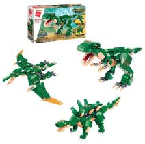 Bloco de Montar Qman Combo Dinossauros Verdes 3 em 1