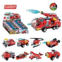 Bloco de Montar Qman Kit 8 caixas Set Combat Zones Super Bombeiro