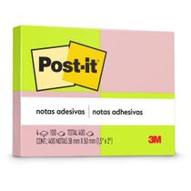 Bloco de Notas Adesivas 38x50mm-400 Folhas-Neon-Post it 3M