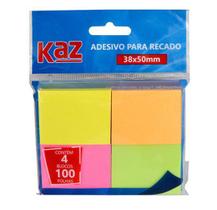 Bloco de Notas Adesivas 4 Cores Neon 100 Folhas 38x50 Kaz