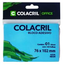 BLOCO DE NOTAS ADESIVAS 76x102MM 100FL AZUL NEON COLACRIL