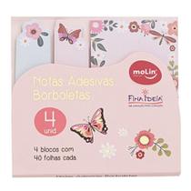 Bloco de notas adesivas borboletas 160pag (4 und c/40 folhas) - MOLIN