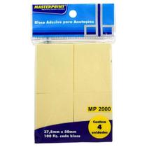 Bloco de Notas Adesivo Amarelo 37,5x50mm Com 4 Blocos de 100 Folhas Cada - Masteprint - Masterprint
