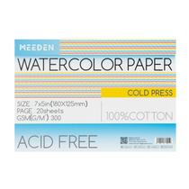 Bloco de papel aquarela MEEDEN 100% algodão 300 g/m² 5 x 7 polegadas 20 folhas