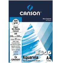 Bloco de Papel Canson Aquarela A4 300g 12 Folhas
