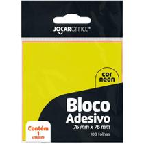 Bloco de Recado Autoadesivo Jocar Amarelo Neon 76X76MM com 100 Folhas Caixa com 12 Unidades
