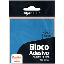 Bloco de Recado Autoadesivo Jocar Azul Neon 76X76MM 100 Folhas, Caixa com 12 Unidades