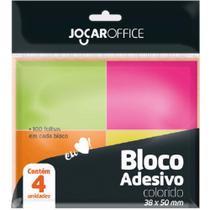 Bloco de Recado Autoadesivo Jocar Neon 38X50MM - 100 Folhas - Blister com 4 Blocos