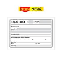 Bloco de RECIBO Comercial 1 Via Sem Canhoto C/ 50 FOLHAS - Ofertão Cartazes