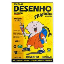 Bloco Escolar Desenho Filipinho A4, 140g/m² Branco 20 Folhas