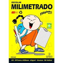 Bloco Escolar Filipinho Milimetrado A3 297mmx420mm 63g/m2 cor Branco Pct/50 Folhas. - FILIPERSON