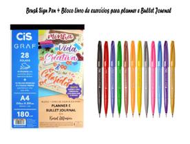 Bloco exercício Planner bullet journal + Sign pen brush