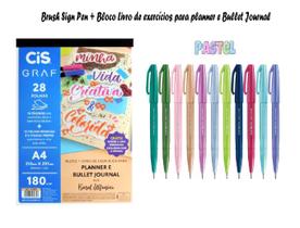 Bloco exercício Planner bullet journal+Sign pen brush pastel