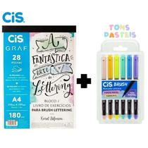 Bloco Exercícios Lettering + Brush Pen 6 Cores Pastel Cis