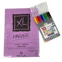 Bloco Liso Para Desenho + Caneta Fineliner 10 Cores