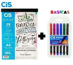 Bloco Livro De Exercícios Para Lettering+Brush Tons básicos Bloco Livro De Exercícios Para Lettering+Brush Tons básicos