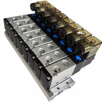 Bloco Manifold Com 8 Válvulas Solenoide 5/2 Vias 1/4bsp 220V