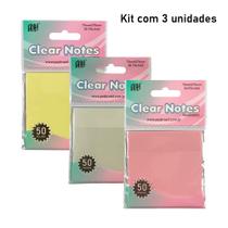 Bloco Memo Autoadesivo Transparente em Pet Clear Notes (kit com 3 unidades: AM/CR/ ROS)