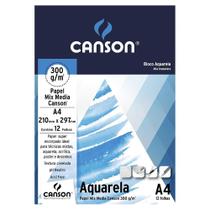 Bloco Papel Aquarela A4 Canson 300g Mix Media 12 Folhas