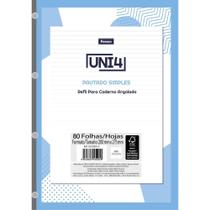 Bloco para Fichário Universitário UNI 4 Branco 80 Folhas - Pacote com 5 Unidades