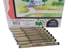 Bloco Pintura 300 g/m2 + 8 Canetas Pigma Micron Sakura Preta