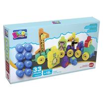 Blocolândia Trem Puxa Zoo 33 Peças MK362