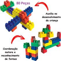 Blocos Criativos 80 Pecinhas Monta Monta Brinquedo Didático Pedagógico Peças Montar