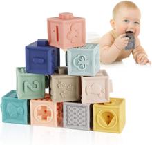 Blocos de bebê Blocos de construção macios Brinquedos para bebês Mordedores Brinquedo Educacional Squeeze Play com Números Animais Formas Texturas 6 meses e acima 12PCS