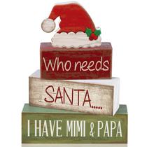 Blocos de chapéu de Papai Noel de madeira Lineshading para decoração de mesa de Natal