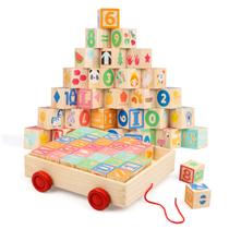Blocos de construção de madeira Joqutoys para crianças pequenas com vagão, 30 unidades Blocos de construção de madeira Joqutoys para crianças pequenas com vagão, 30 unidades
