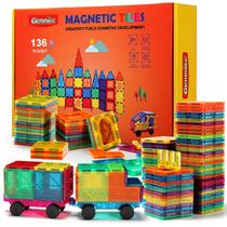 Blocos de construção Gemmicc Magnetic Tiles Deluxe 136 unidades para crianças Blocos de construção Gemmicc Magnetic Tiles Deluxe 136 unidades para crianças