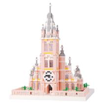 Blocos de construção Geniteen Micro Mini Pink Church Model