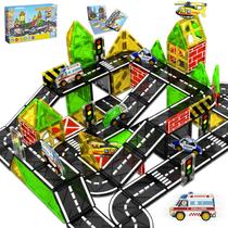 Blocos de construção magnéticos Conjunto de carros de estrada Magnetopia com 50 blocos