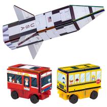 Blocos de construção PicassoTiles Magnet 3 em 1: foguete, ônibus escolar, trem Blocos de construção PicassoTiles Magnet 3 em 1: foguete, ônibus escolar, trem