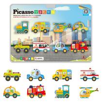 Blocos de construção PicassoTiles Metro City com 8 veículos 3+