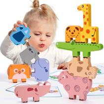 Blocos de empilhamento Bambilo Montessori Toys para crianças de 2 a 4 anos com cartões